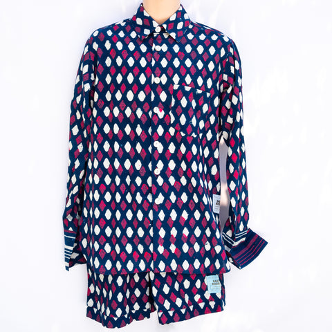 Shirting for Men - 15 Bagru Indigo White and Magenta diamonds