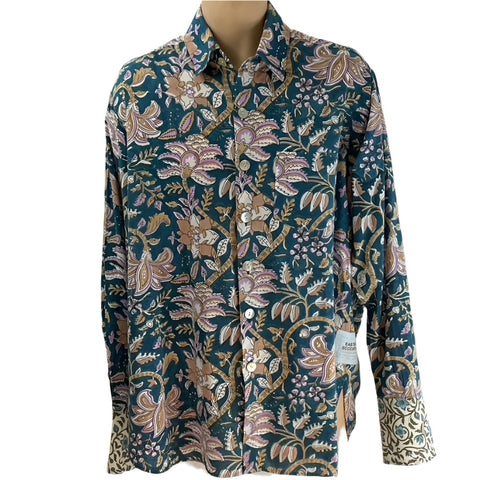 Shirting for Men -7 Blush pink Lilies on prussian blue 2022 End of Line