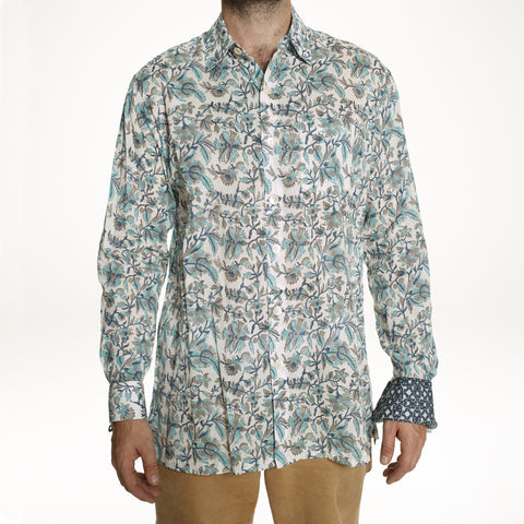 Spring 2017 Shirting For Men -Blue Grey Hollyhocks End of Line