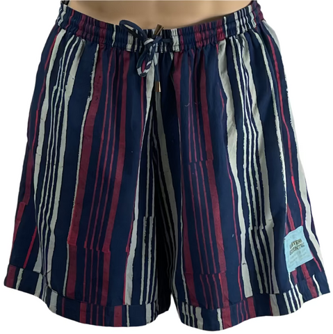 Men's Sporting Swimming Shorts - 12 Bagru Indigo and Magenta Stripe