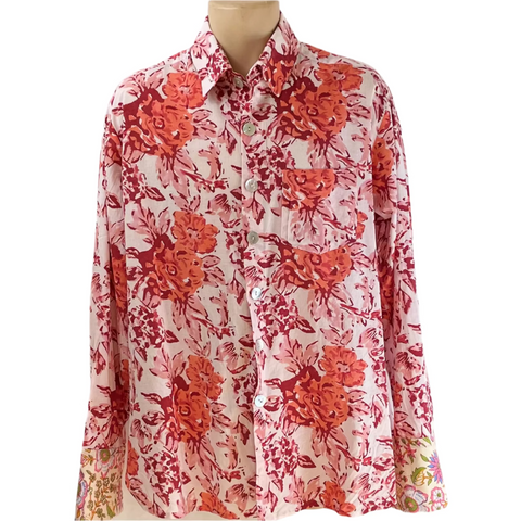 Shirting for Men -10 Fuchsia rose chintz on white 2022 End of Line
