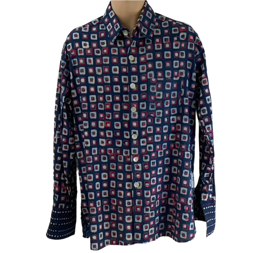 Shirting for Men - 14 Bagru Indigo White and Magenta cubes 2022