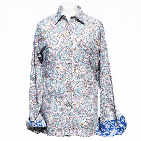 Shirting For Men - M46 Paisley Turquoise and Violet - End Of Line