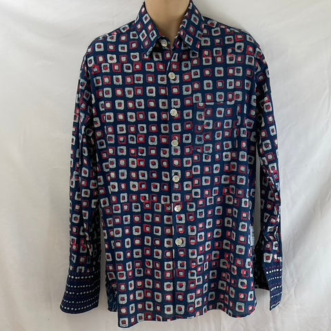 Shirting for Men - 14 Bagru Indigo White and Magenta cubes 2022
