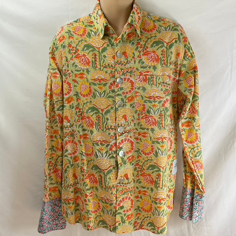 Shirting for Men -6 tangerine and yellow chrysanthemum on green 2022 - End Of Line