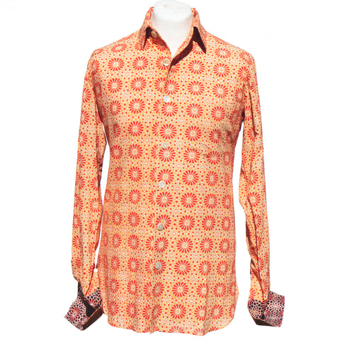 Shirting for Men -4 Barmeri orange Marigolds  on yellow 2020 End of Line