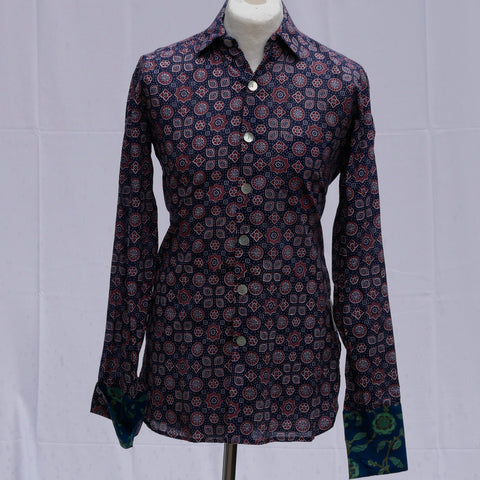 Shirting for Men - 4 Prussian and Ruby Barmeri Ajrakh 2019